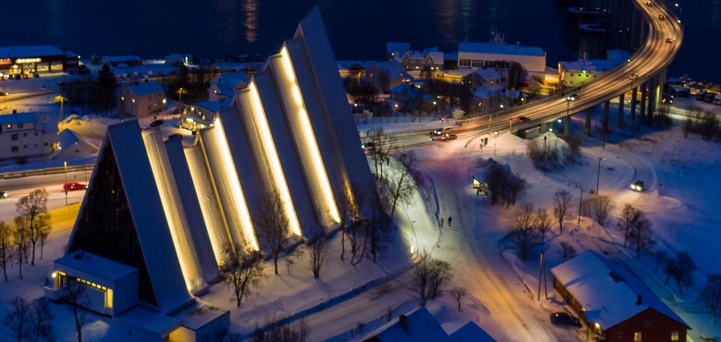 The Arctic Cathedral in Tromsø and fireworks on New Years eve